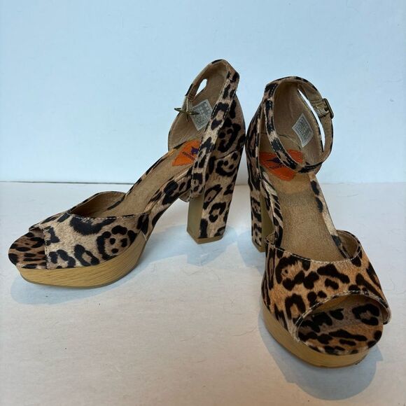 Rocket Dog Women's Leopard Print Platform High Heels Open Toe Tan/blk size 6M - Picture 1 of 8